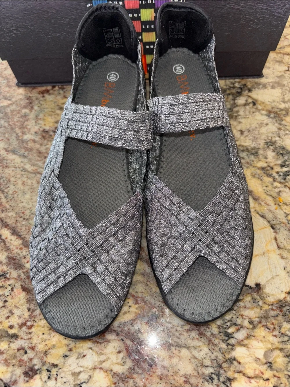 Bernie Mev Woven Stretch Slingback Sandals in Metallic Gray 🆕 - Picture 3 of 9
